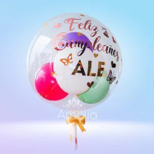 Globo burbuja con mensaje personalizado de feliz cumpleaños