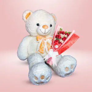 🧸 Oso de peluche blanco de 150 cm con ramo de rosas y globo "Te Amo." Un regalo adorable para expresar amor.