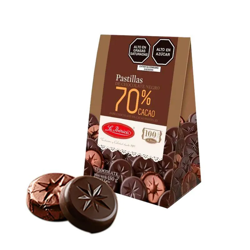 Caja de pastillas de chocolate negro 70% cacao La Ibérica