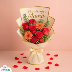 Ramo de flores con rosas rosadas y gerberas para el Día de la Madre – Florería Amalia