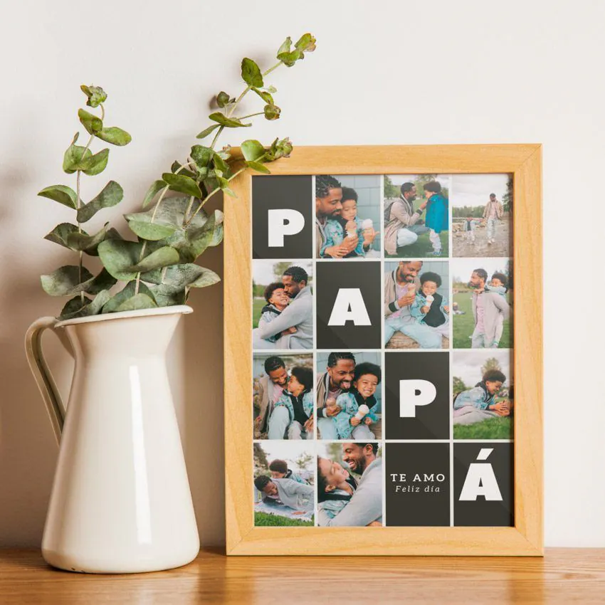 Cuadro collage Día del Padre personalizado con fotos de padre e hijo en marco de madera. 👨‍👦❤️