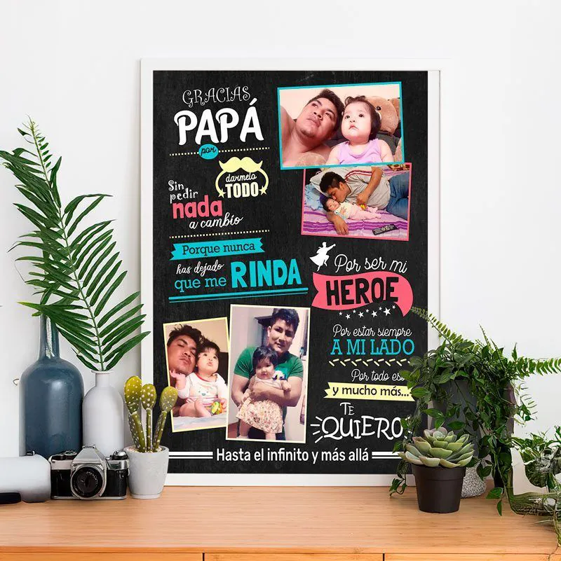 Cuadro personalizado con fotos y mensaje especial para el Día del Padre.
