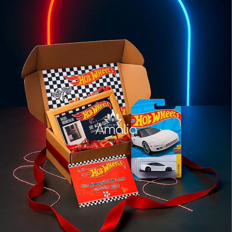 Caja regalo Hot Wheels con auto coleccionable y marco en set de regalo