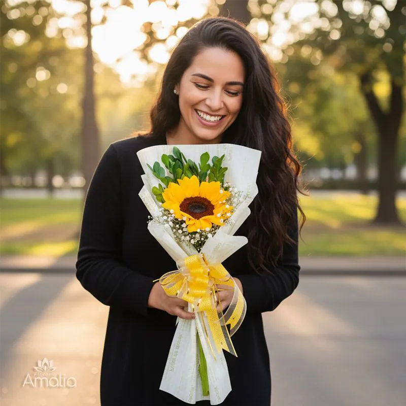 Ramillete de girasol con lazo amarillo – entrega a domicilio en Lima | Florería Amalia