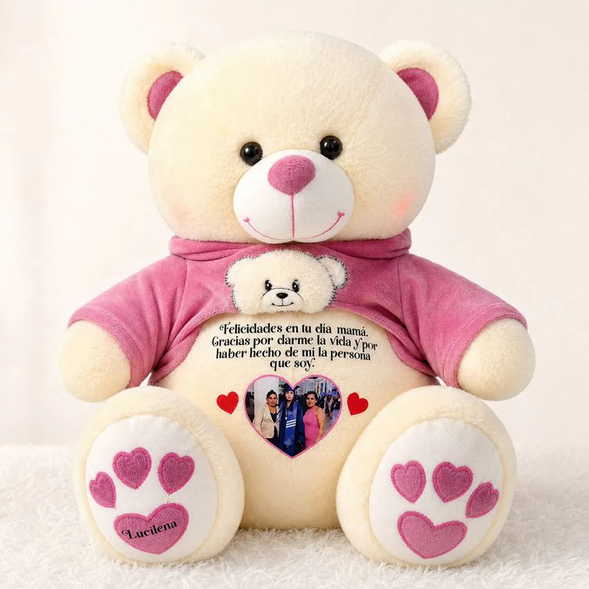 Peluche personalizado para mamá con foto, nombre bordado y mensaje especial