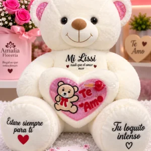 Oso blanco con corazón rosado Te Amo, 100 cm.
