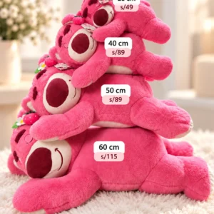 Guía de tamaños y precios de peluches Lotso rosados.